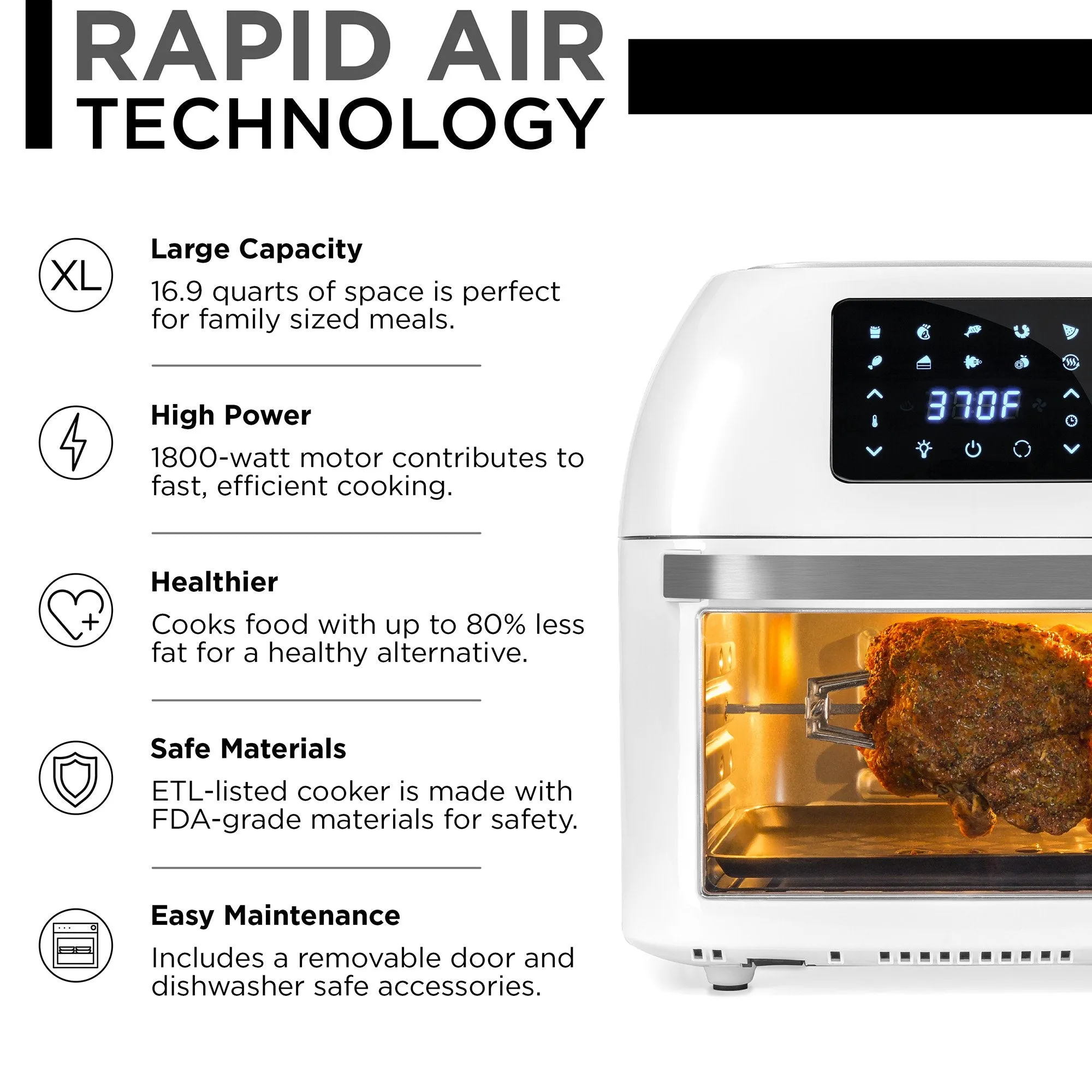 16.9qt 1800W 10-in-1 XXXL Air Fryer Countertop Oven, Rotisserie, Dehydrator