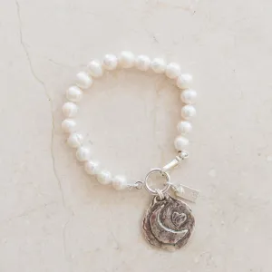 Abigail Pearl Bracelet | Sterling Silver Heart & Moon Disc | Love Token | By Pearly Girls