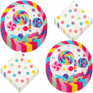 Candy Party Lollipop and Sweets Paper Dinner Plates and Napkins (Serves 16)