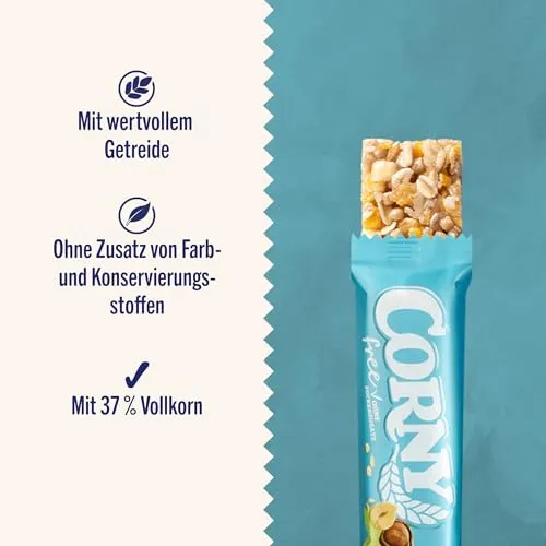 Corny Free Hazelnut Muesli Bars, No Added Sugar, 71 kcal/Bar, 60x20g | Healthy Snack for On-the-Go Energy