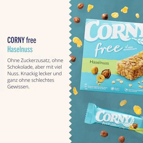 Corny Free Hazelnut Muesli Bars, No Added Sugar, 71 kcal/Bar, 60x20g | Healthy Snack for On-the-Go Energy