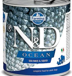 Farmina Natural & Delicious Ocean Sea Bass & Squid Canned Adult Dog Food