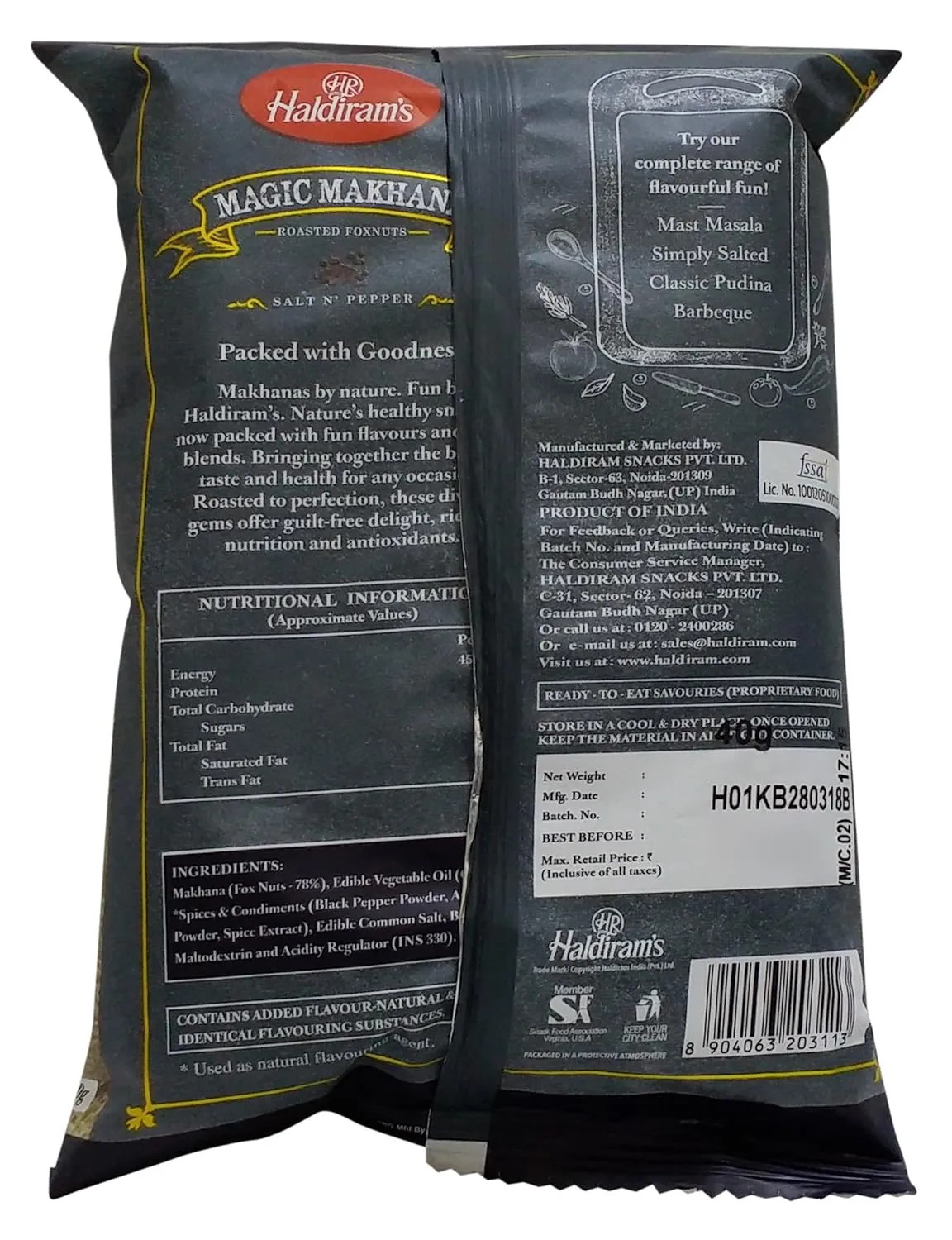 Haldiram - Magic Makhana Foxnuts Salt N' Pepper - 40 Gm