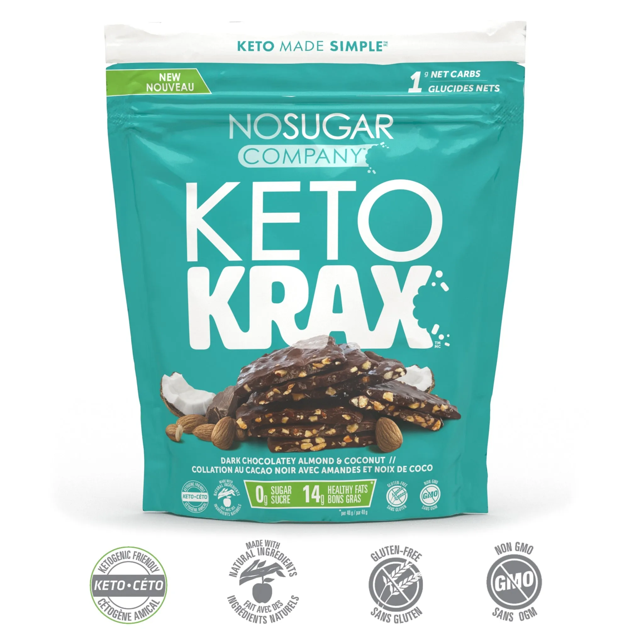 No Sugar Keto Krax - Dark Chocolatey Almond & Coconut (490g)