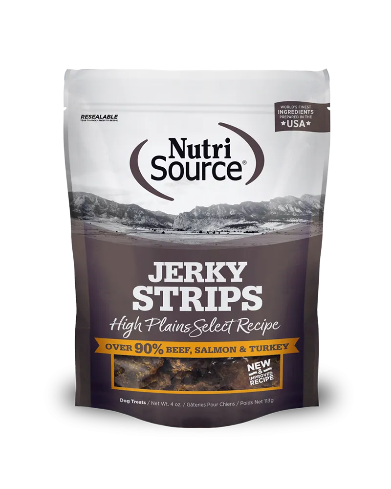 NutriSource  Jivin' Jerky Strips Beef, Salmon & Turkey Dog Treats 4oz