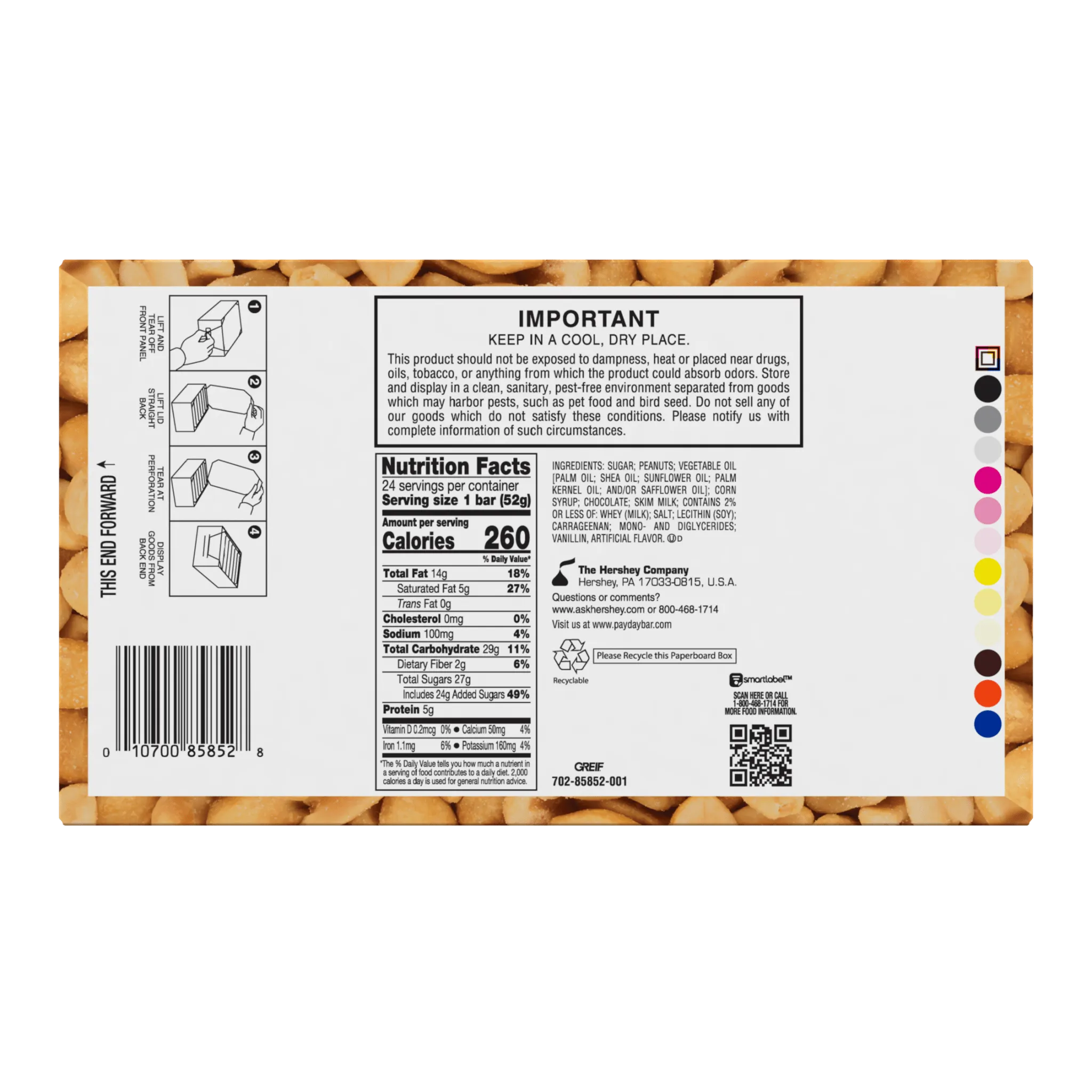 Payday Chocolatey Peanut Caramel Bar Candy Bulk Box (1.85 oz, 24 ct.)