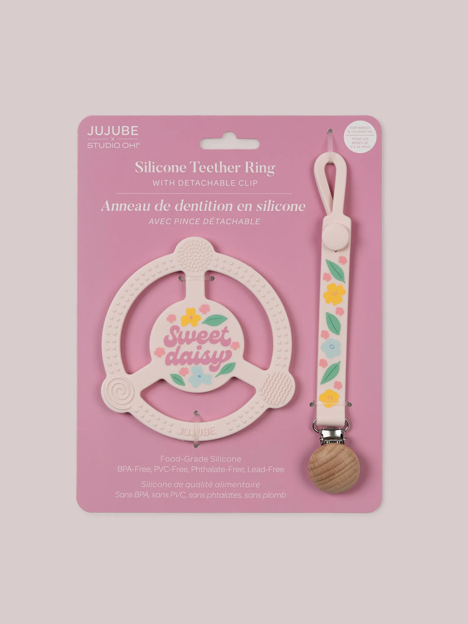 Silicone Teether Ring & Detachable Clip - Sweet Daisy