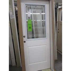 Surplus 2'8 x 6'8 Smooth Fiberglass Half Lite Door with Decorative Glass