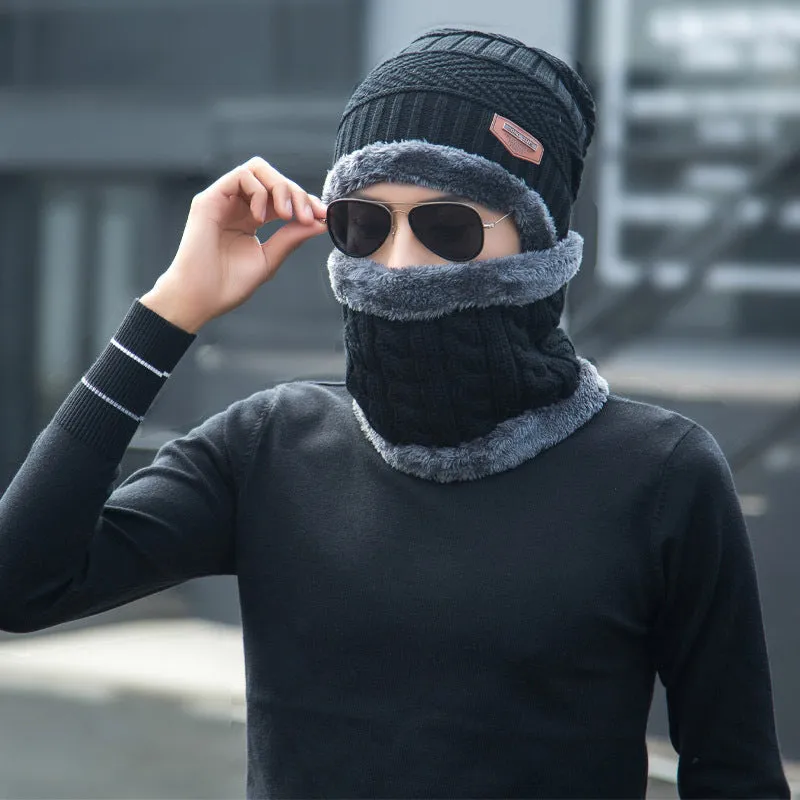 Winter Beanie Hat Scarf Set Warm Knit Hat Thick Fleece Lined Winter Hat Neck Warmer For Men Women